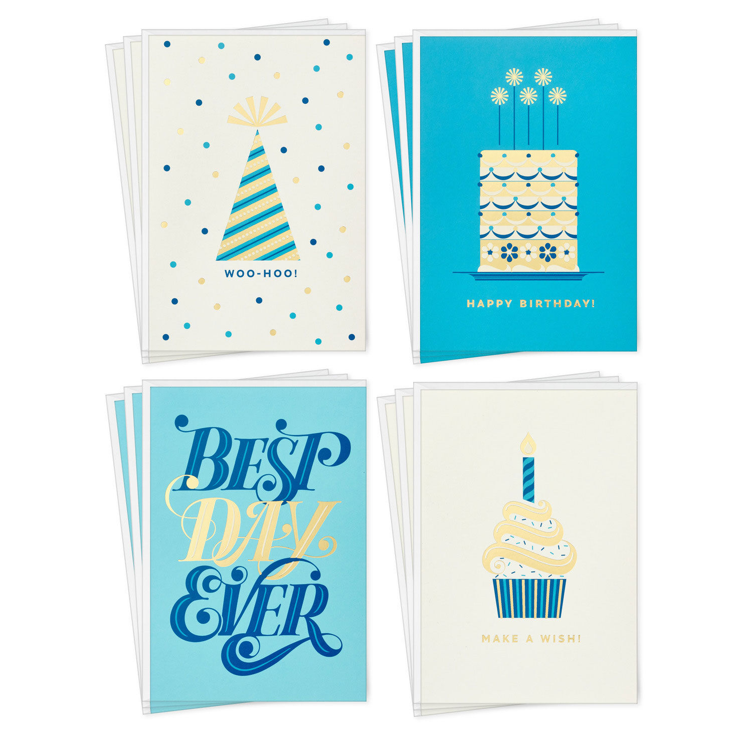 Celebration in Blue Boxed Birthday Cards Assortment, Pack of 12