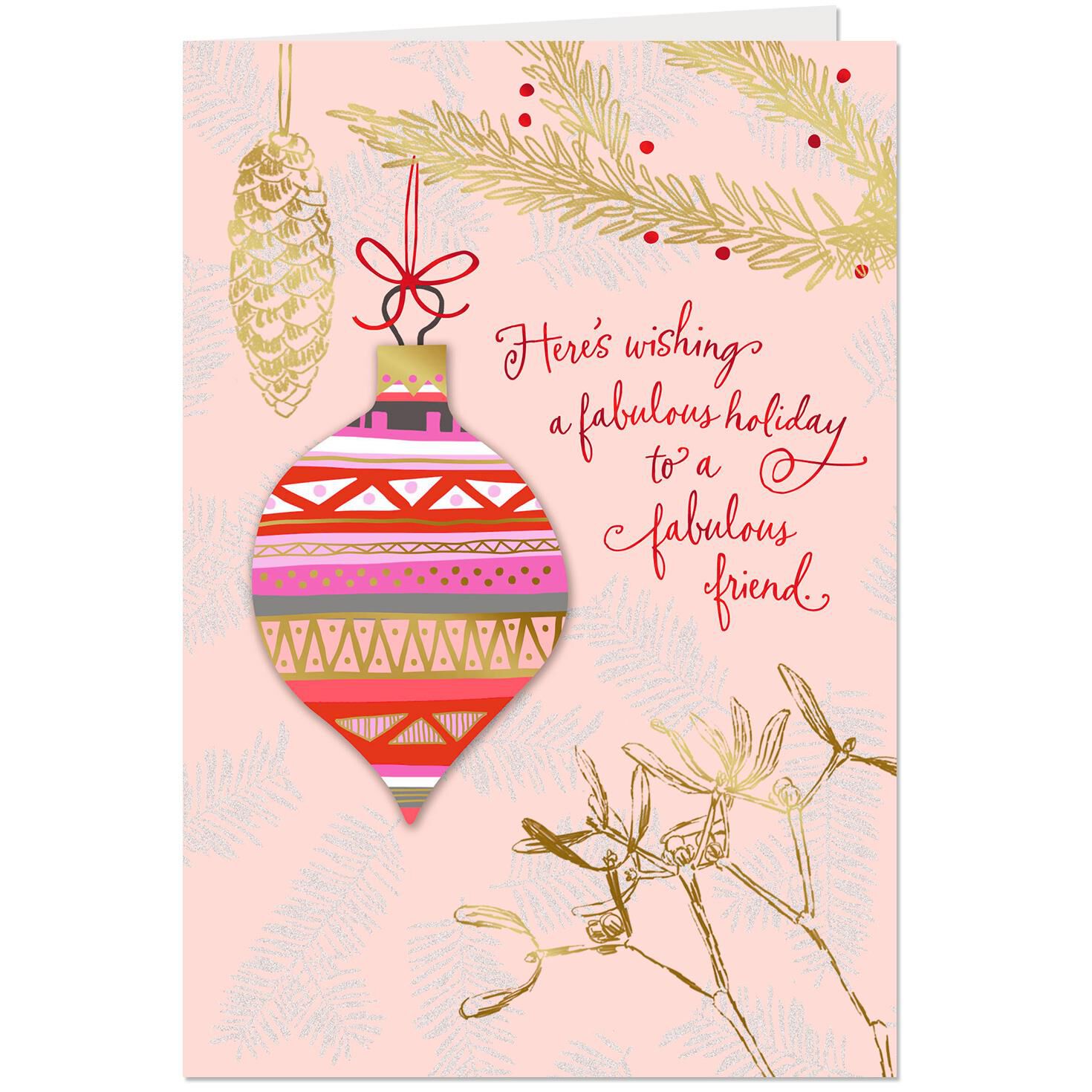 because of love and friendship christmas card for friend greeting pink christmas card