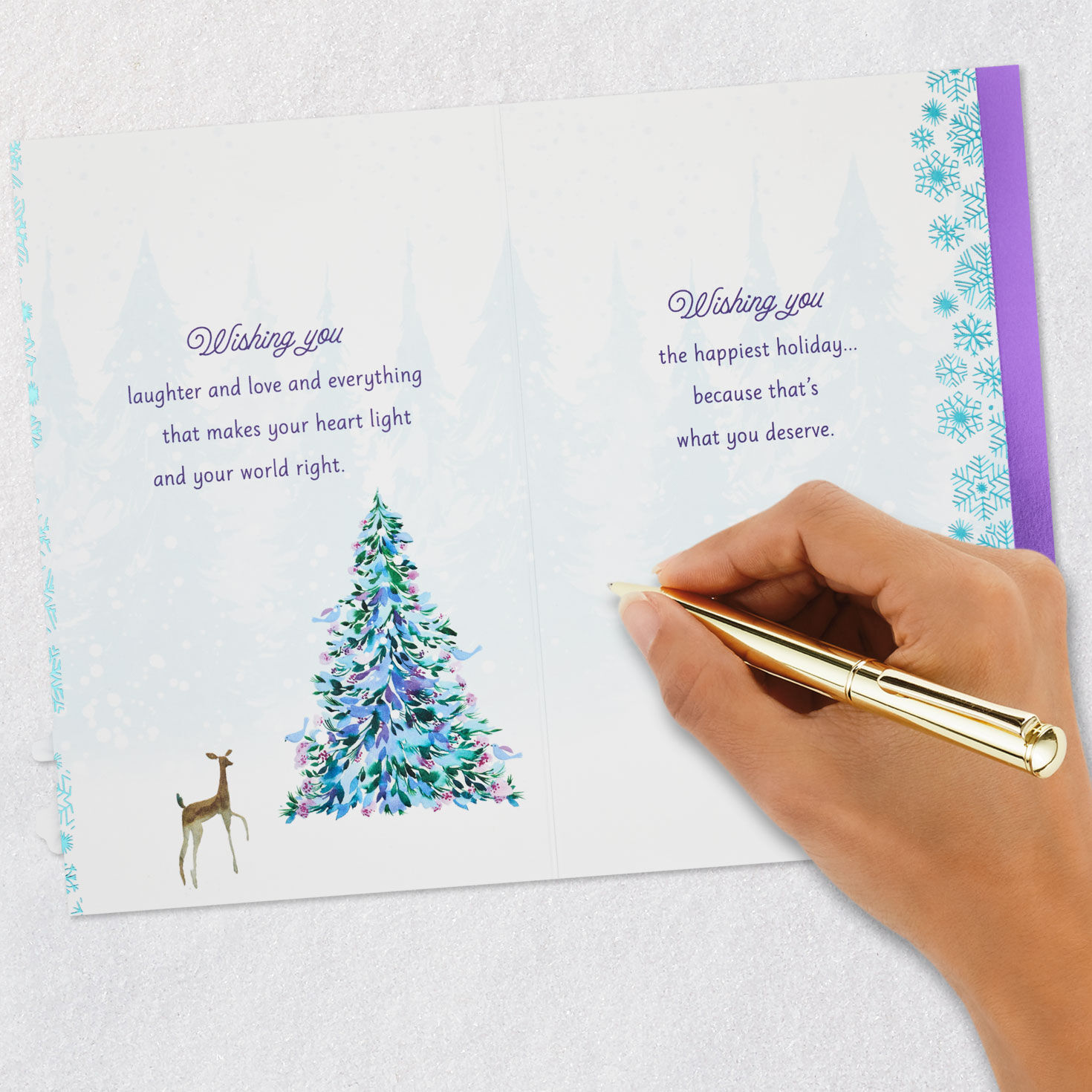 Elegant Tree and Snowflakes Daughter Christmas Card signing card image number 9