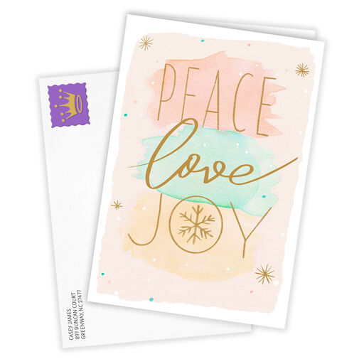 Peace, Love, Joy Folded Holiday Photo Card, 