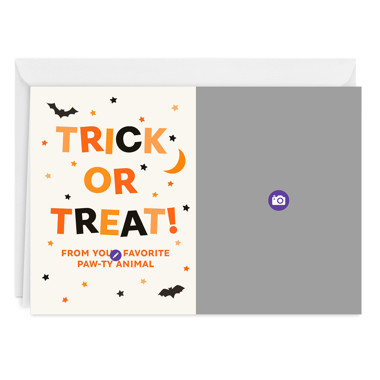 Paw-ty Animal Pet Photo Personalized Halloween Card Card Front indicating personalization image number 3