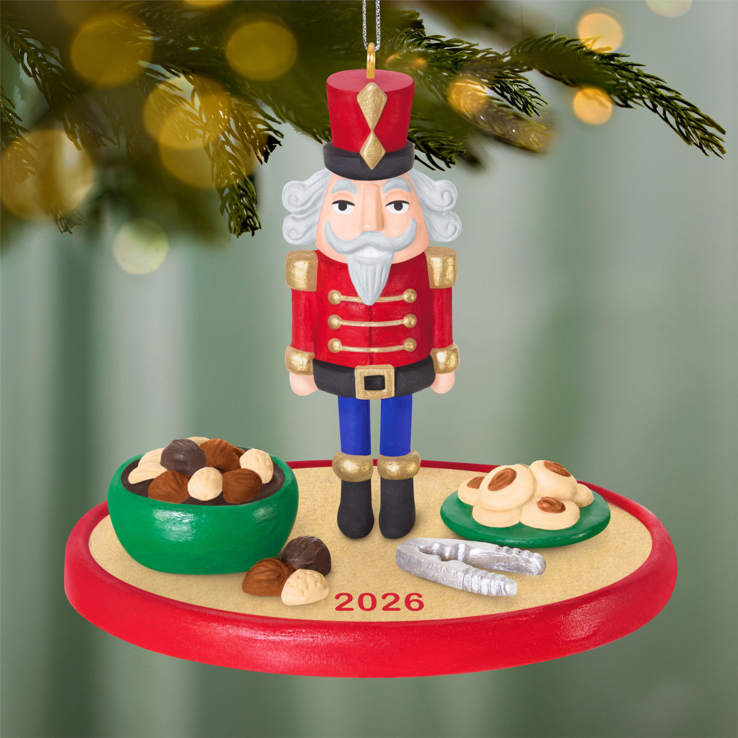 Nutcracker and Bowl of Nuts Keepsake Ornament hanging on tree image number 2