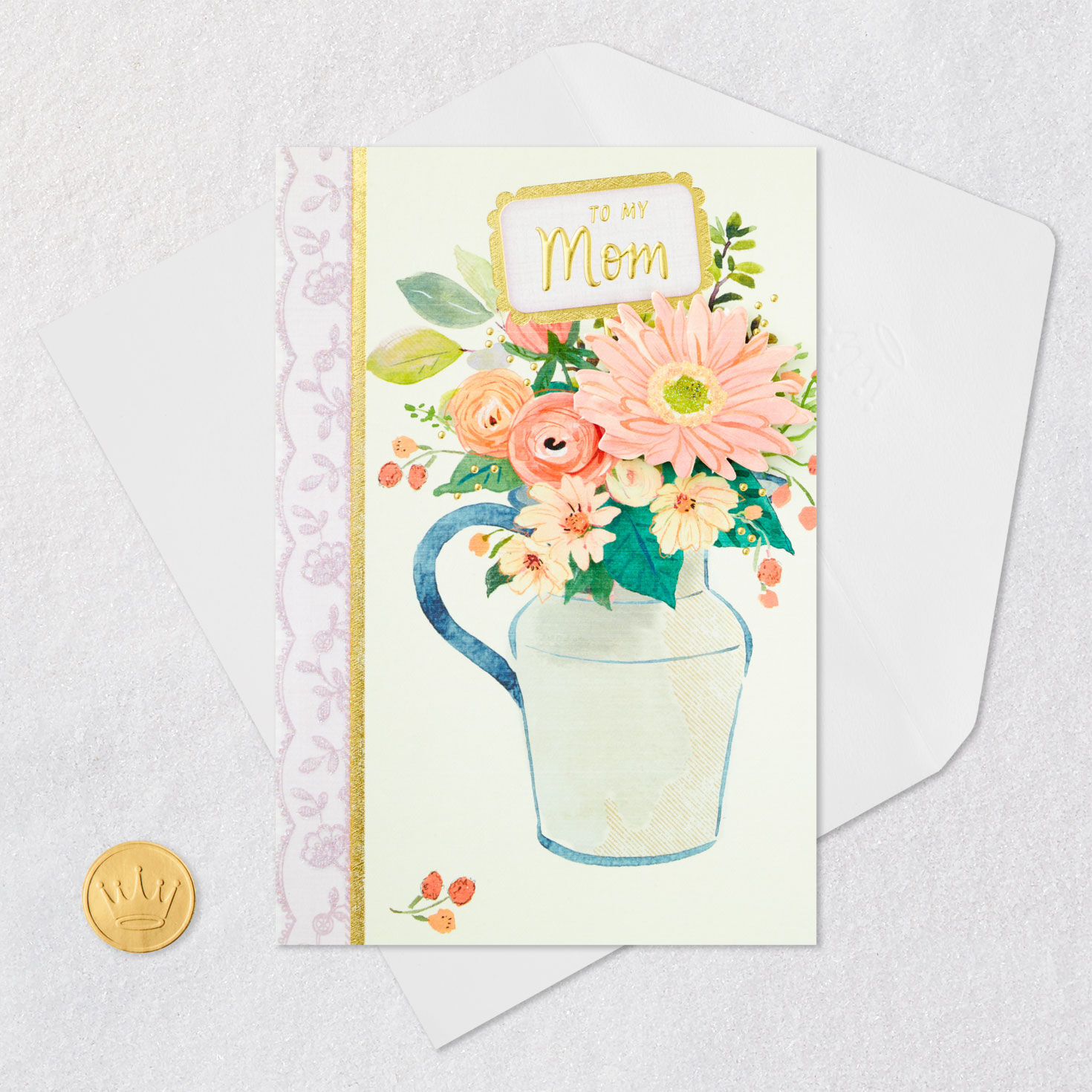 Flowers in Vintage Pitcher Mom Mother's Day Card Card Front with Envelope and Gold Seal image number 5