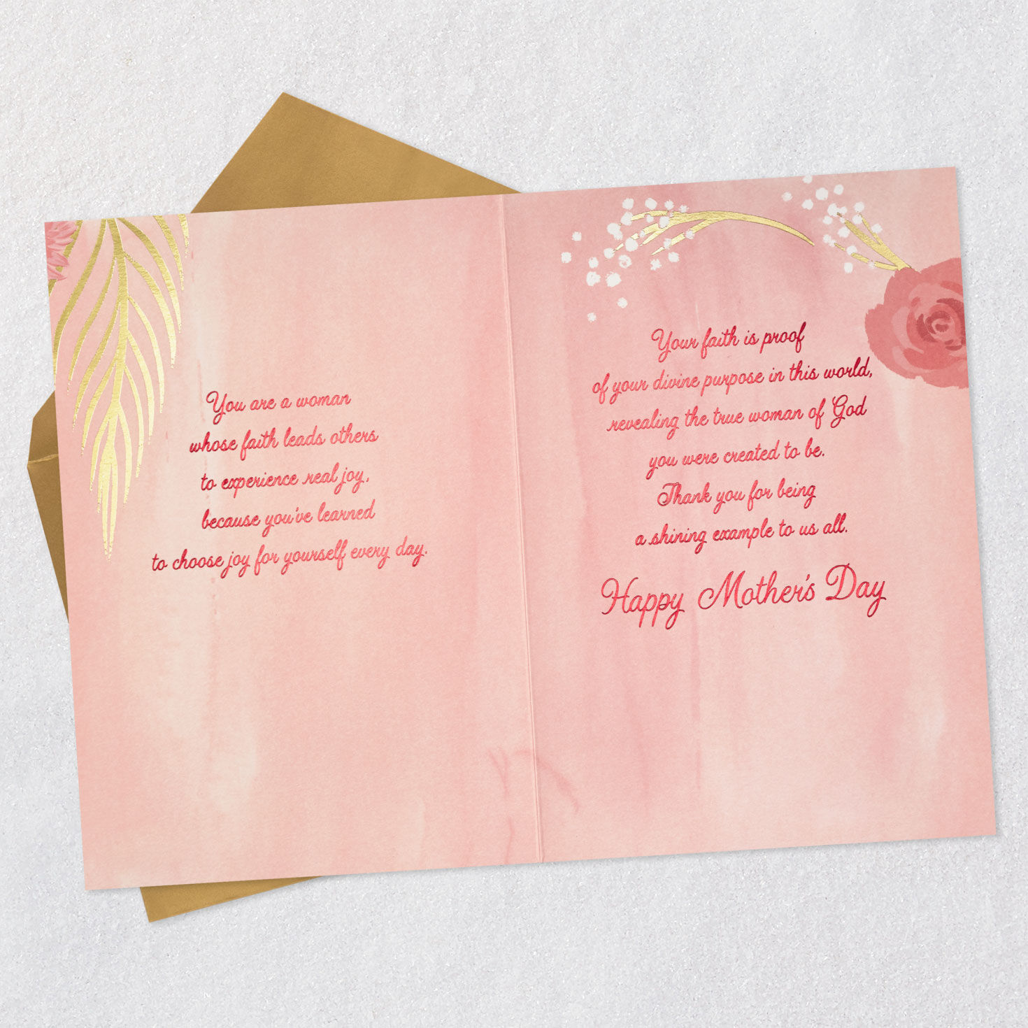 Pink and Gold Flowers Religious Mother's Day Card for Mother Open card with envelope image number 4