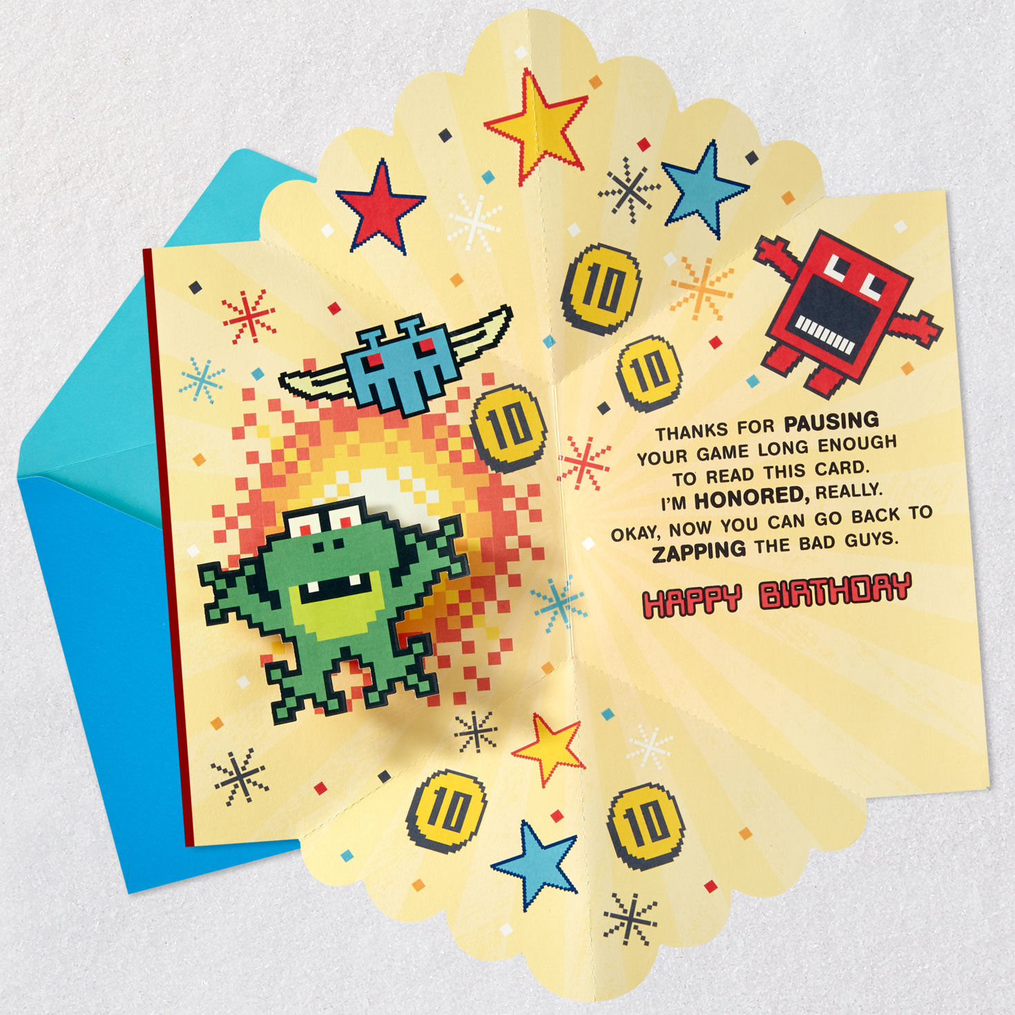Red and Black Arcade Game 10th Birthday Card Open card with envelope image number 3