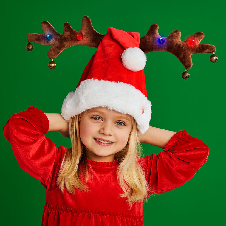 Musical Santa and Antlers Hat With Lights and Motion in use image number 2