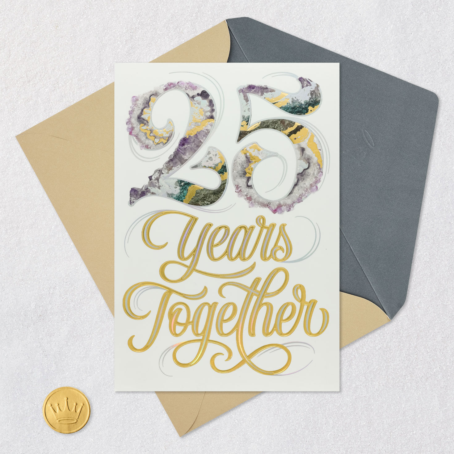 Watercolor Marbled Numerals 25th Anniversary Card Card Front with Envelope and Gold Seal image number 6