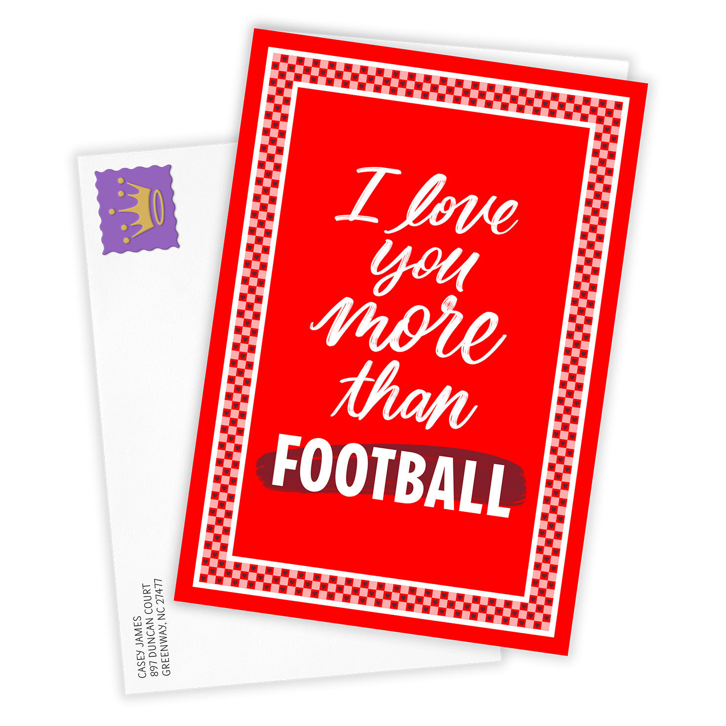 Red Checked Border Personalized Valentine's Card Card Front with Envelope image number 2