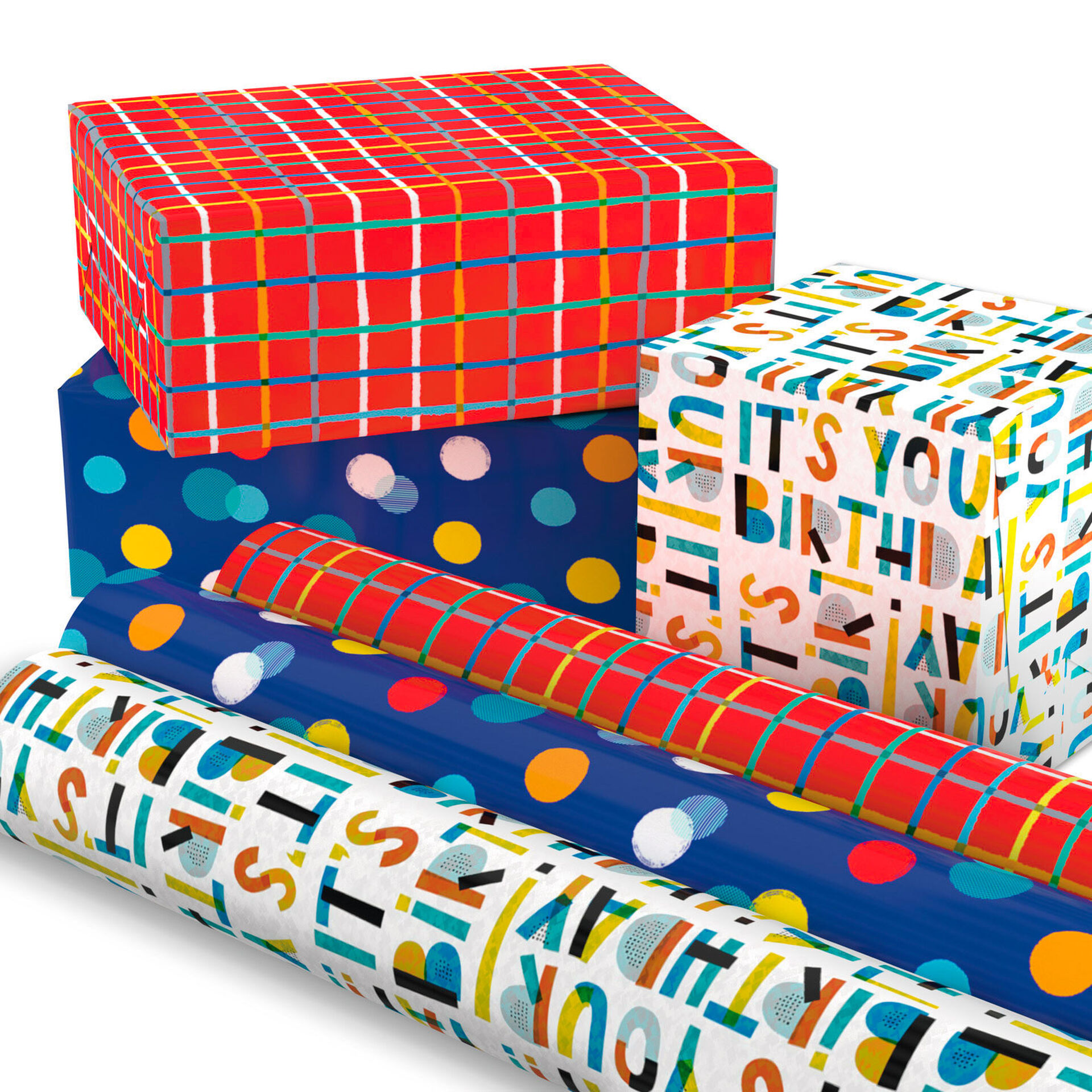 Bright Birthday 3Pack Wrapping Paper, 55 sq. ft. total Wrapping