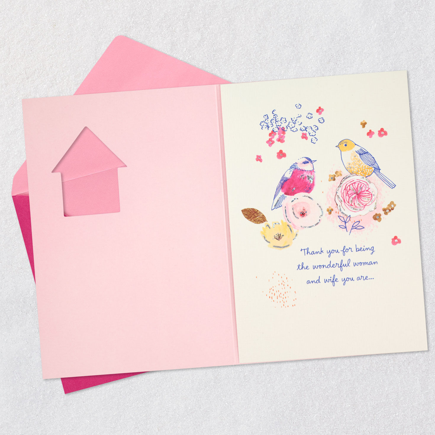 Folk Art Bird and Flowers Mother's Day Card for Wife Open card with envelope image number 4