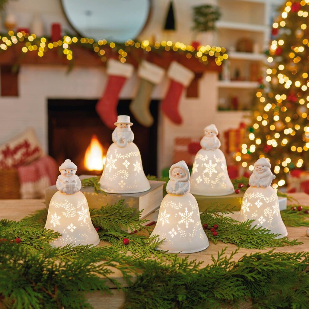 Snowmen Bell Choir Musical Decorations With Light Set Of 5