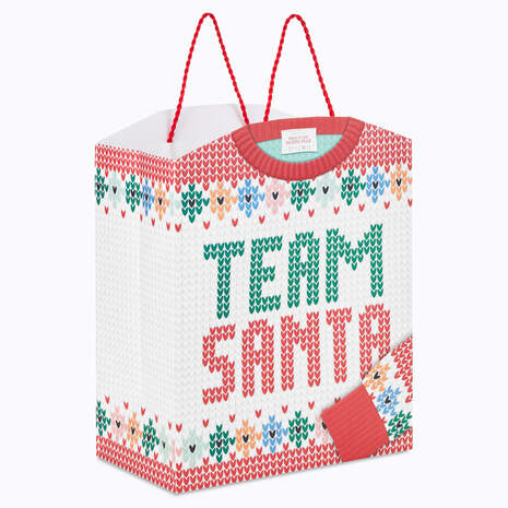 11.7" Team Santa Sweater Large Christmas Gift Bag, , large