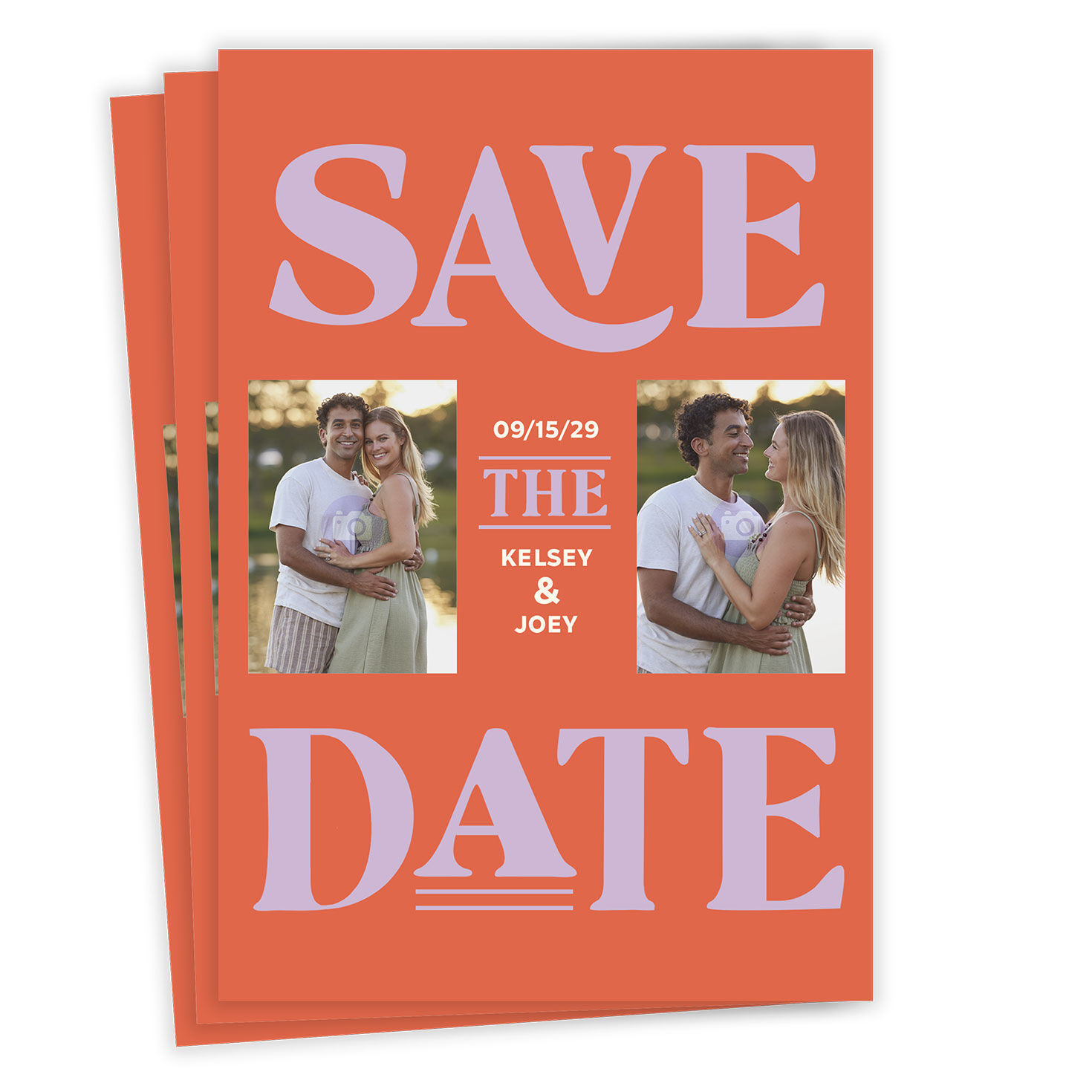 Purple and Orange Statement Typography Flat Wedding Save the Date