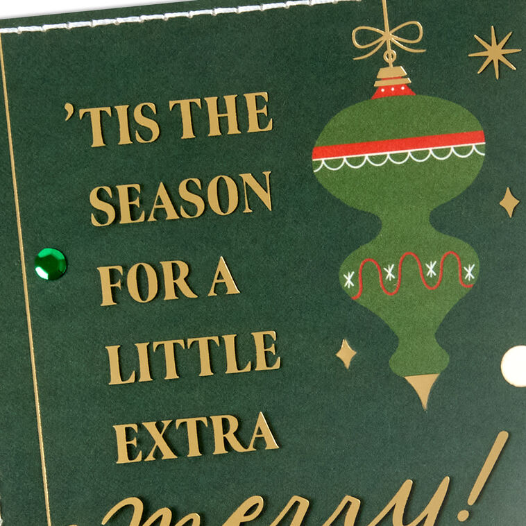 Antique Green and Red Ornaments Christmas Card Card Front Detail image number 4