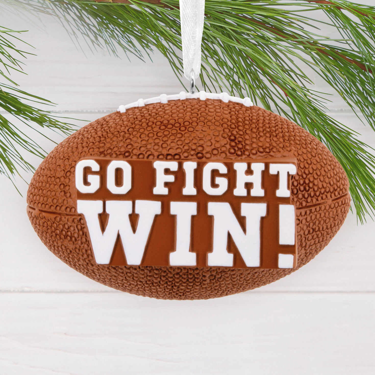 Go Fight Win Football Christmas Ornament hanging on tree image number 2