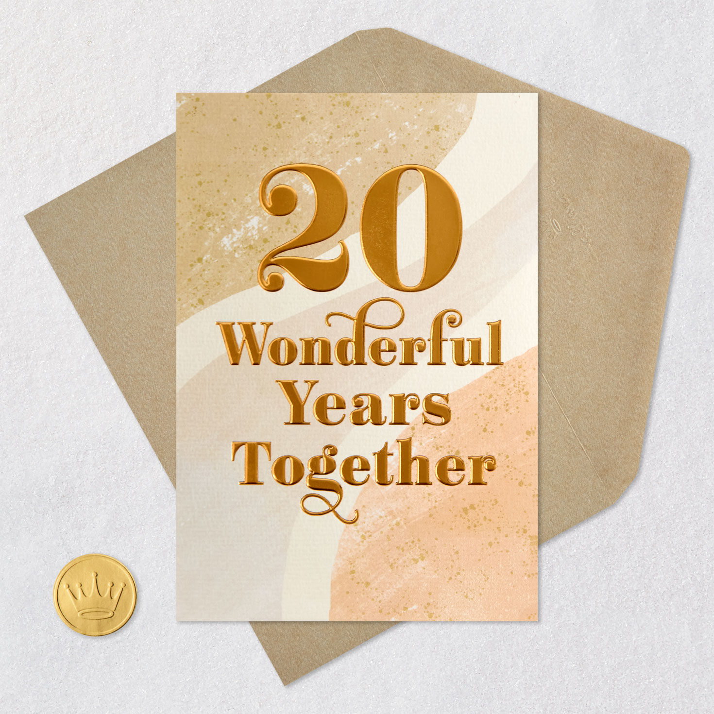 Speckled Tan, Cream and Peach 20th Anniversary Card Card Front with Envelope and Gold Seal image number 5