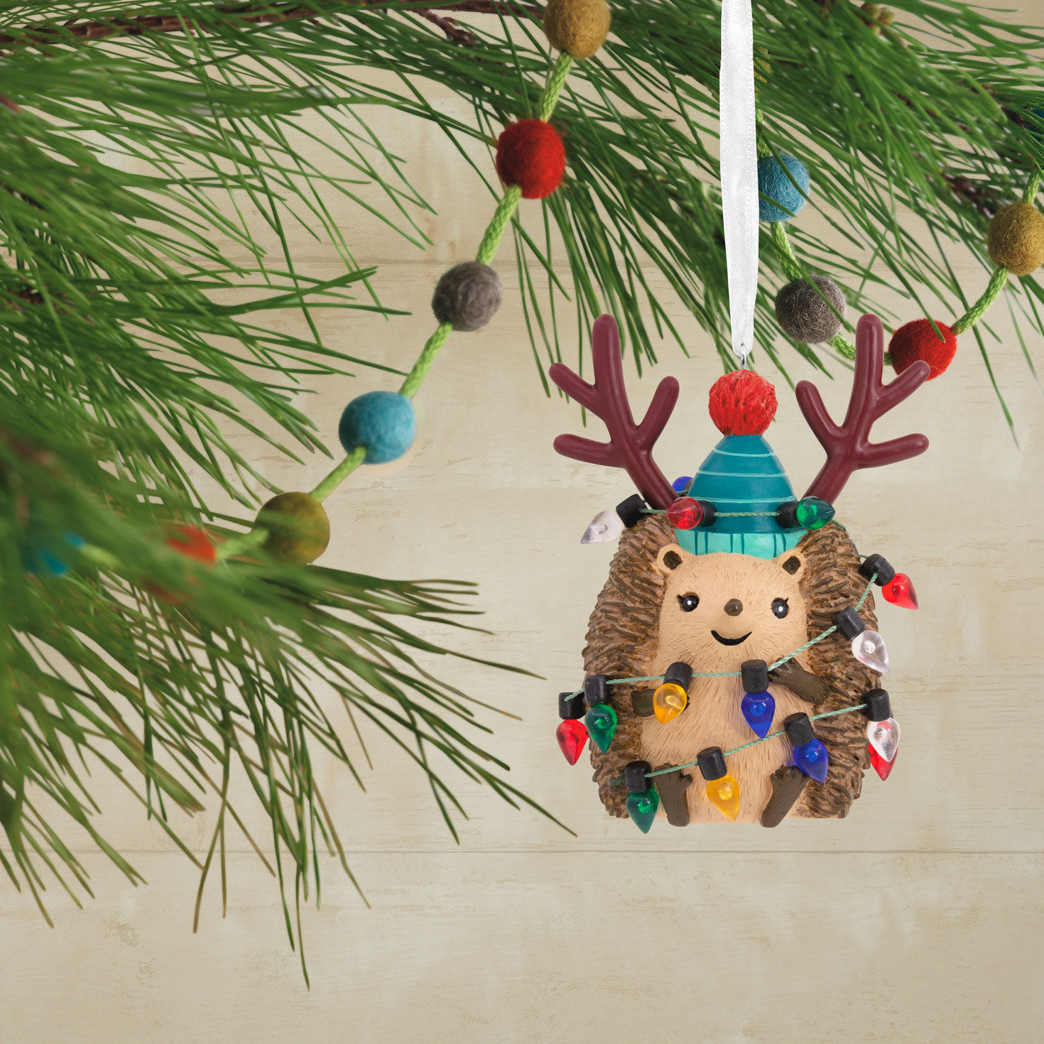 Festive Hedgehog Christmas Ornament hanging on tree image number 2