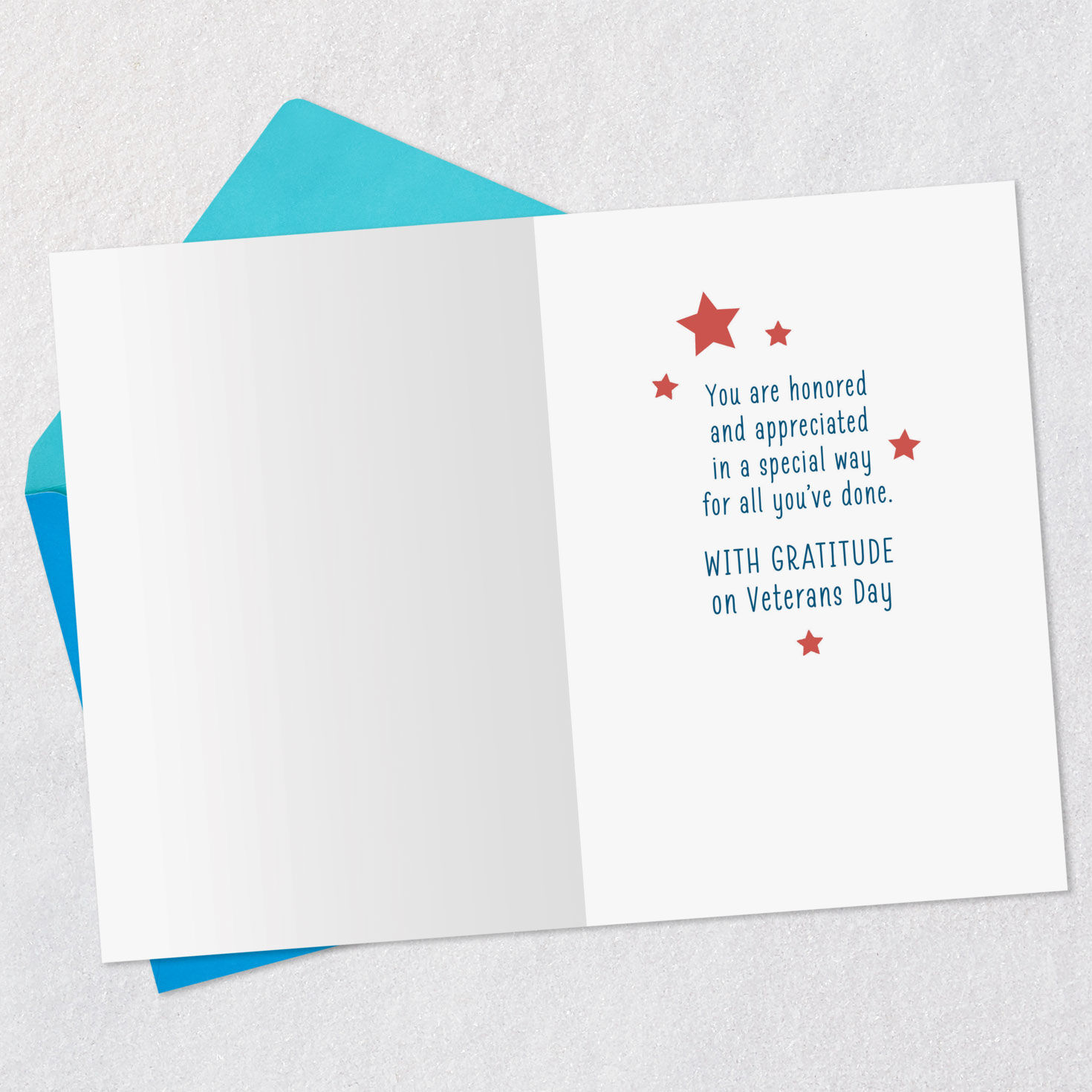 Red Stars on Kraft Religious Veterans Day Card Open card with envelope image number 3