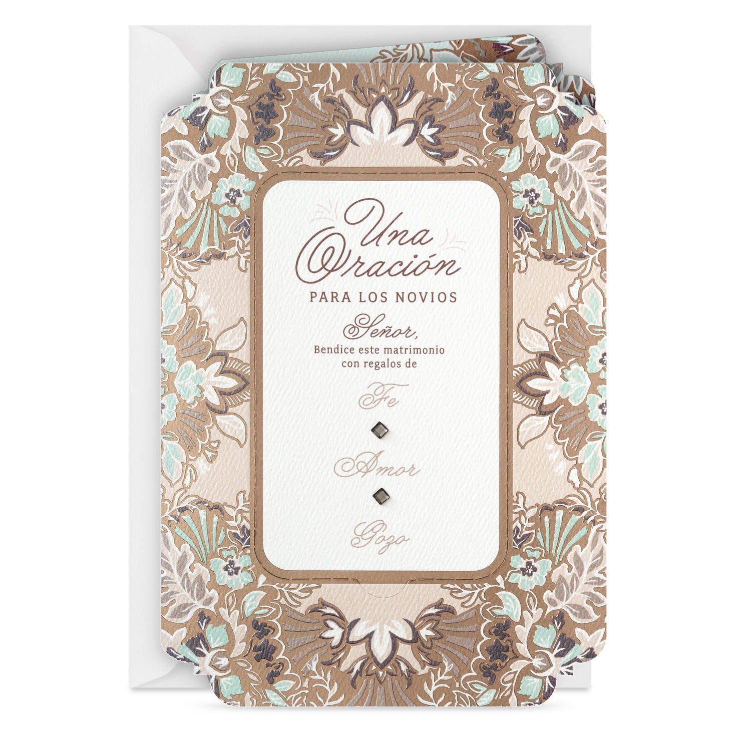 Joy Religious Spanish-Language Wedding Card for Couple With Prayer Card