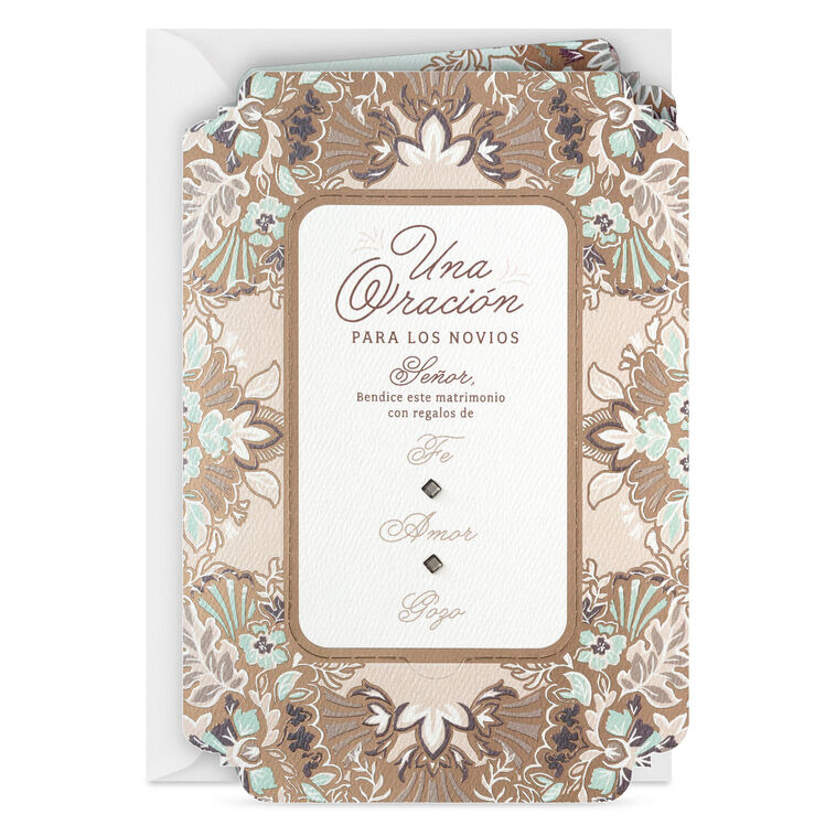Joy Religious Spanish-Language Wedding Card for Couple With Prayer Card