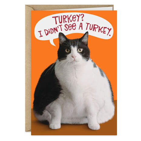Fat Cat Funny Thanksgiving Card, , large