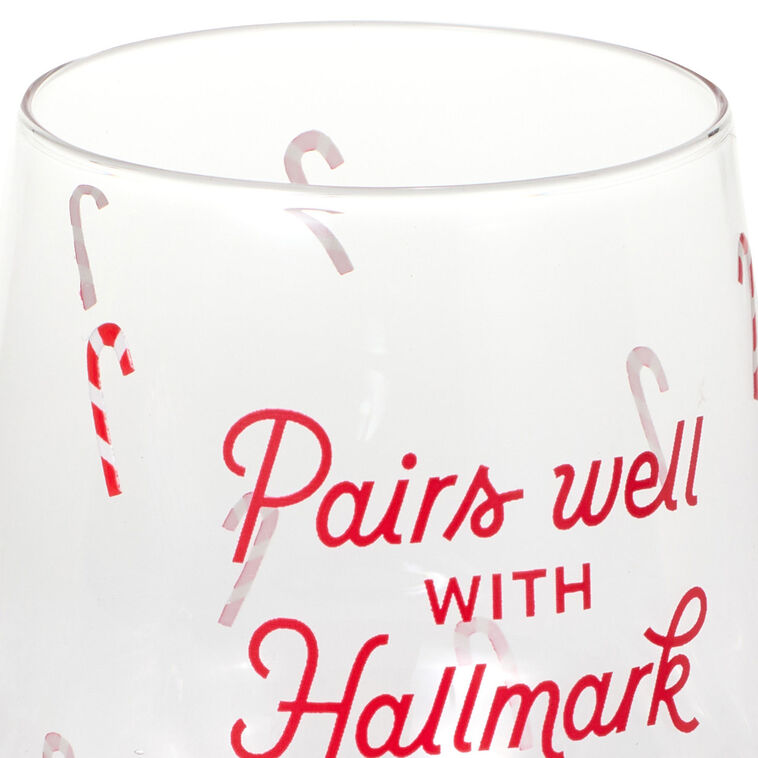 Candy Canes, Hallmark Movies Stemless Wine Glass closeup view image number 5