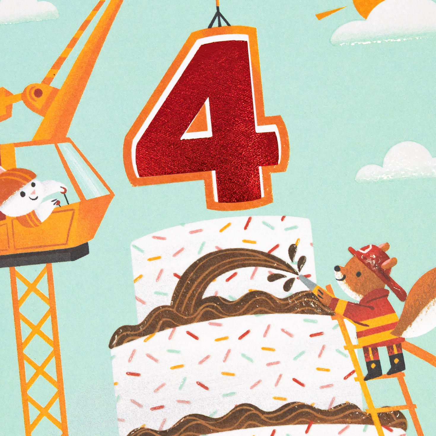 Cake and Animals in Trucks 4th Birthday Card for Boys Card Front Detail image number 5