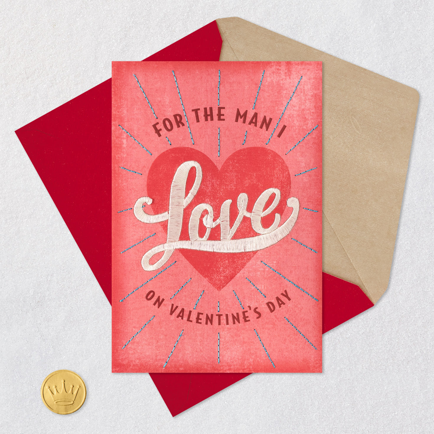 Red Heart Love Valentine's Day Card for Man Card Front with Envelope and Gold Seal image number 7