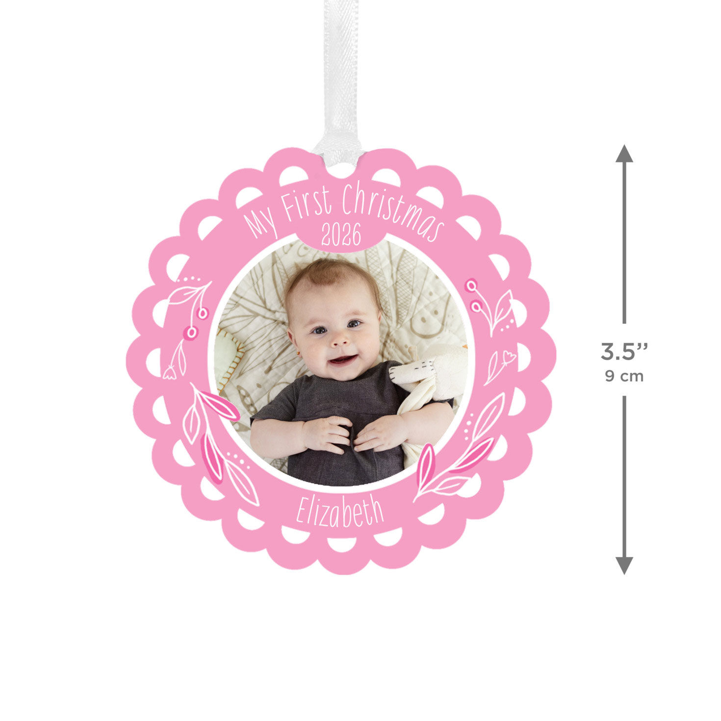 Baby's First Personalized Round Christmas Ornament measurement image number 3