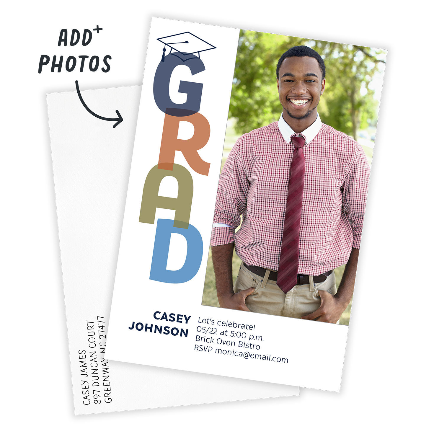 Mod Block Lettering Grad Party Invitation Card Front indicating personalization image number 2