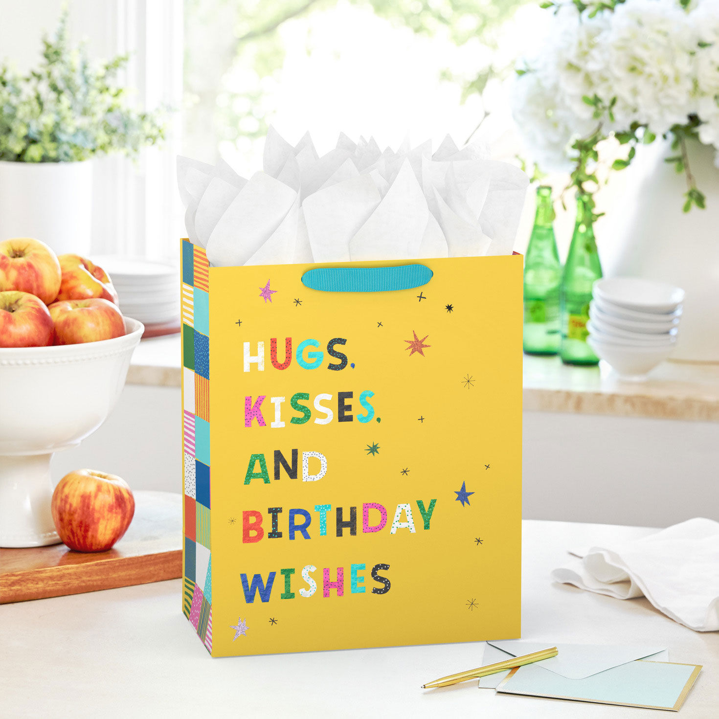 Colorful Birthday Lettering on Yellow Large Bag in use image number 2