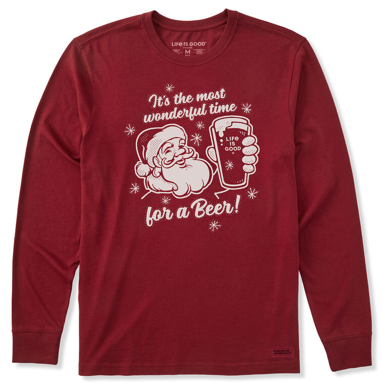 Men's Time for a Beer Santa Maroon Long Sleeve Tee front image number 1