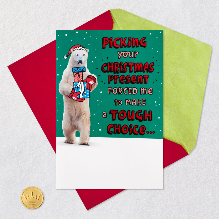 Nose-Picking Polar Bear Funny Pop-Up Christmas Card Card Front with Envelope and Gold Seal image number 5