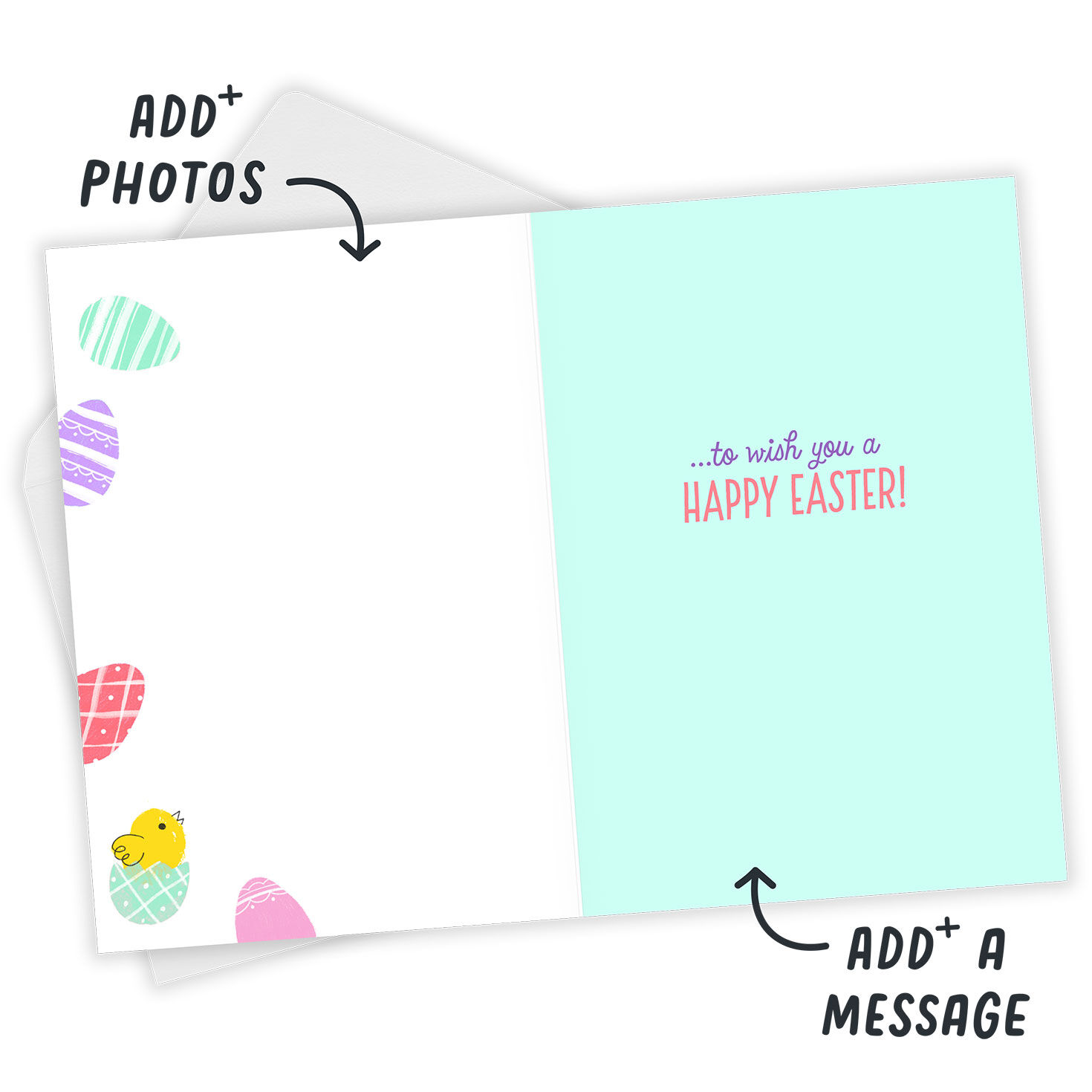 Chicks and Eggs Drawings Personalized Easter Card Open Card with Envelope indicating personalization image number 3