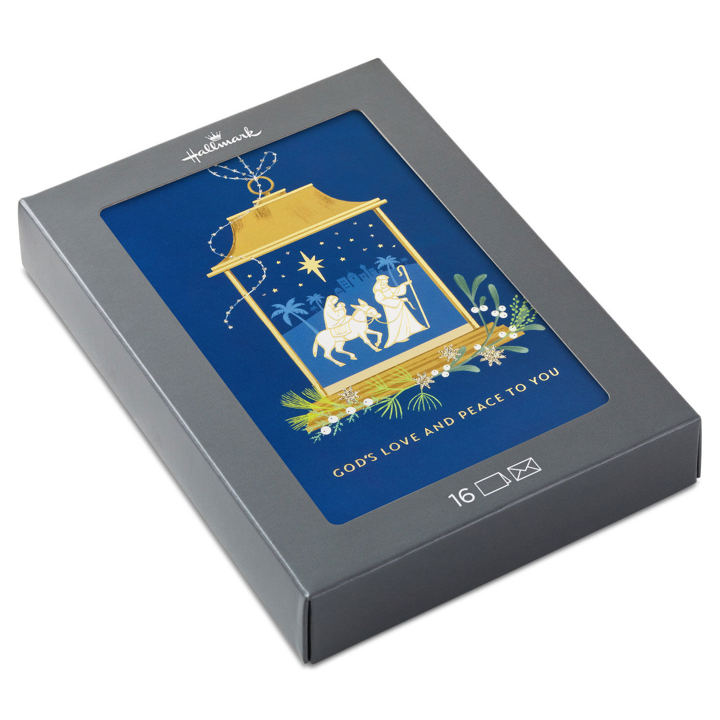 Nativity Scene in Lantern Boxed Christmas Cards, Pack of 16