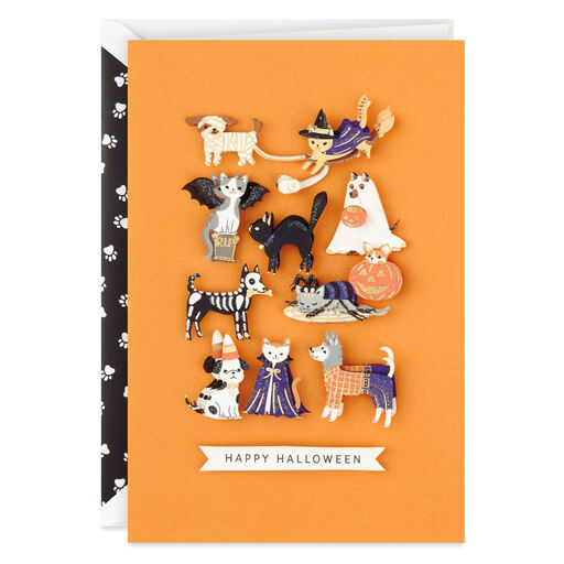 Cats and Dogs in Costumes Halloween Card, 