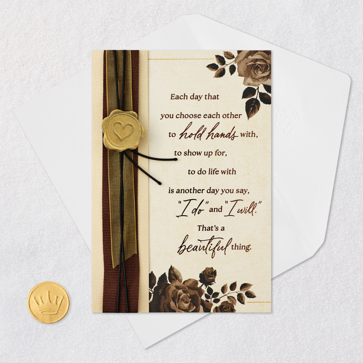 Ribbon and Seal Anniversary Card for Couple Card Front with Envelope and Gold Seal image number 5