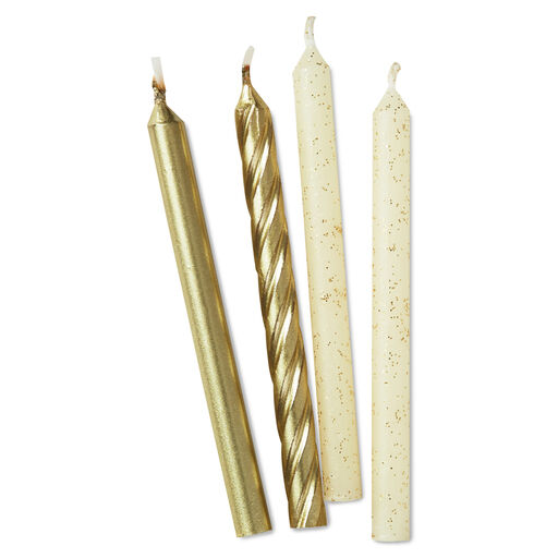 Gold Matte, Spiral and Glitter Birthday Candles, Set of 16, Gold