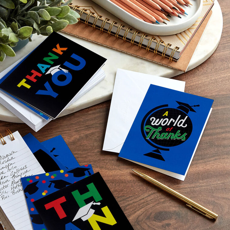 grad card notes Personalized Graduation Thank You 2026 Blue, FLAT Custom Message Thank You Cards For Graduation Gifts, Graduate Thank You With Envelopes, Your Choice of Color, Quantity, and Envelope Color feel stiff and smooth for writing Colorful Grad Icons Assorted Graduation