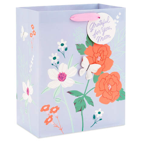 9.6" Flowers and Butterfly on Lilac Medium Gift Bag for Mom, , large