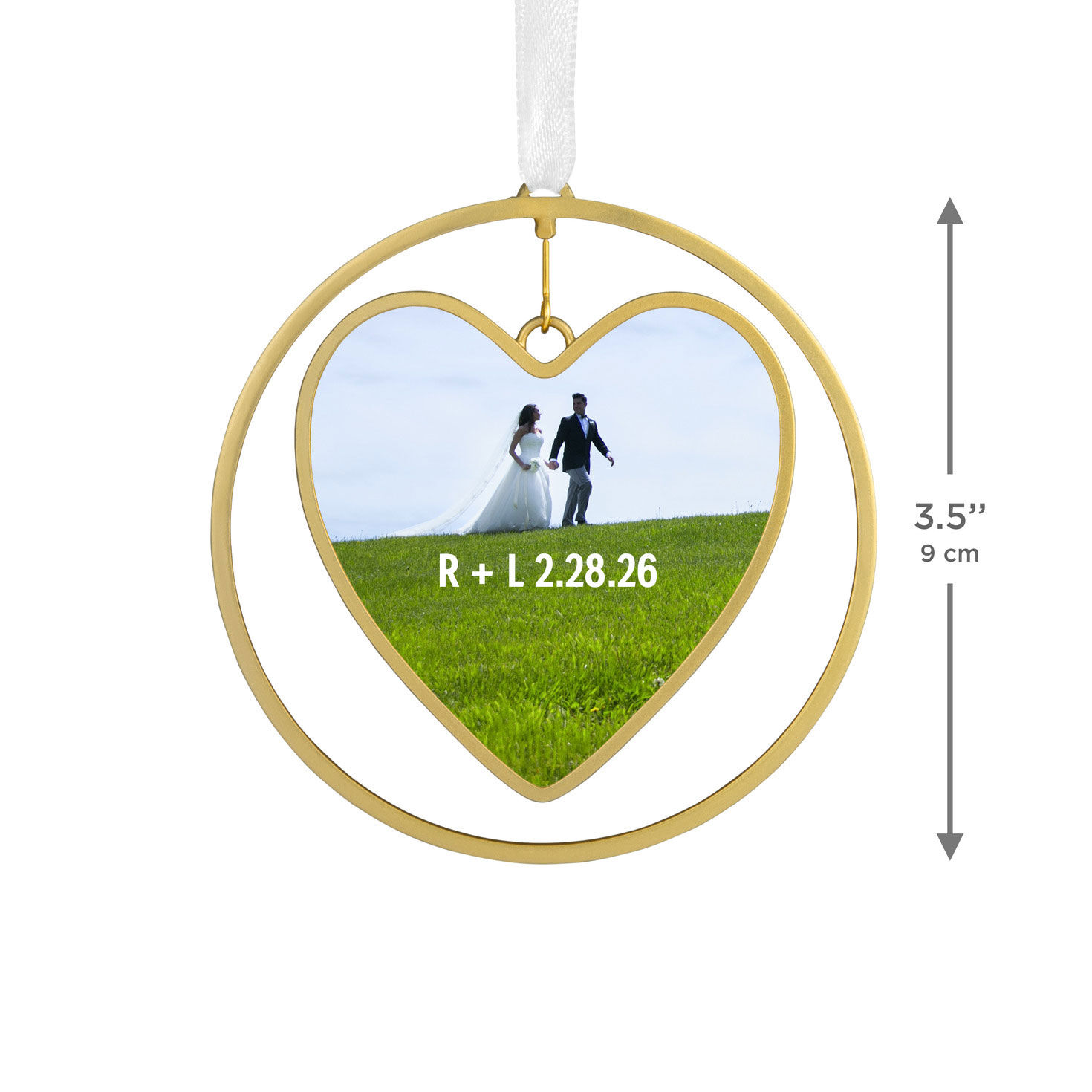 Gold Heart Personalized Photo & Text Ornament measurement image number 3