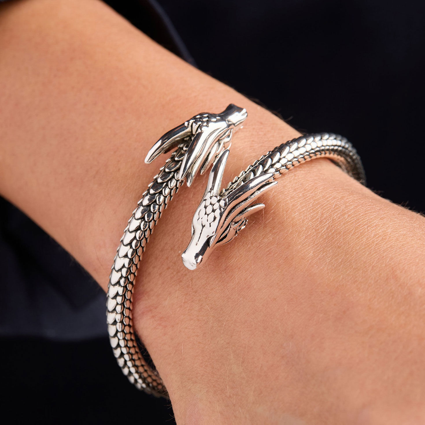 Alex And Ani House of the Dragon&trade; Cuff Bracelet in use image number 3