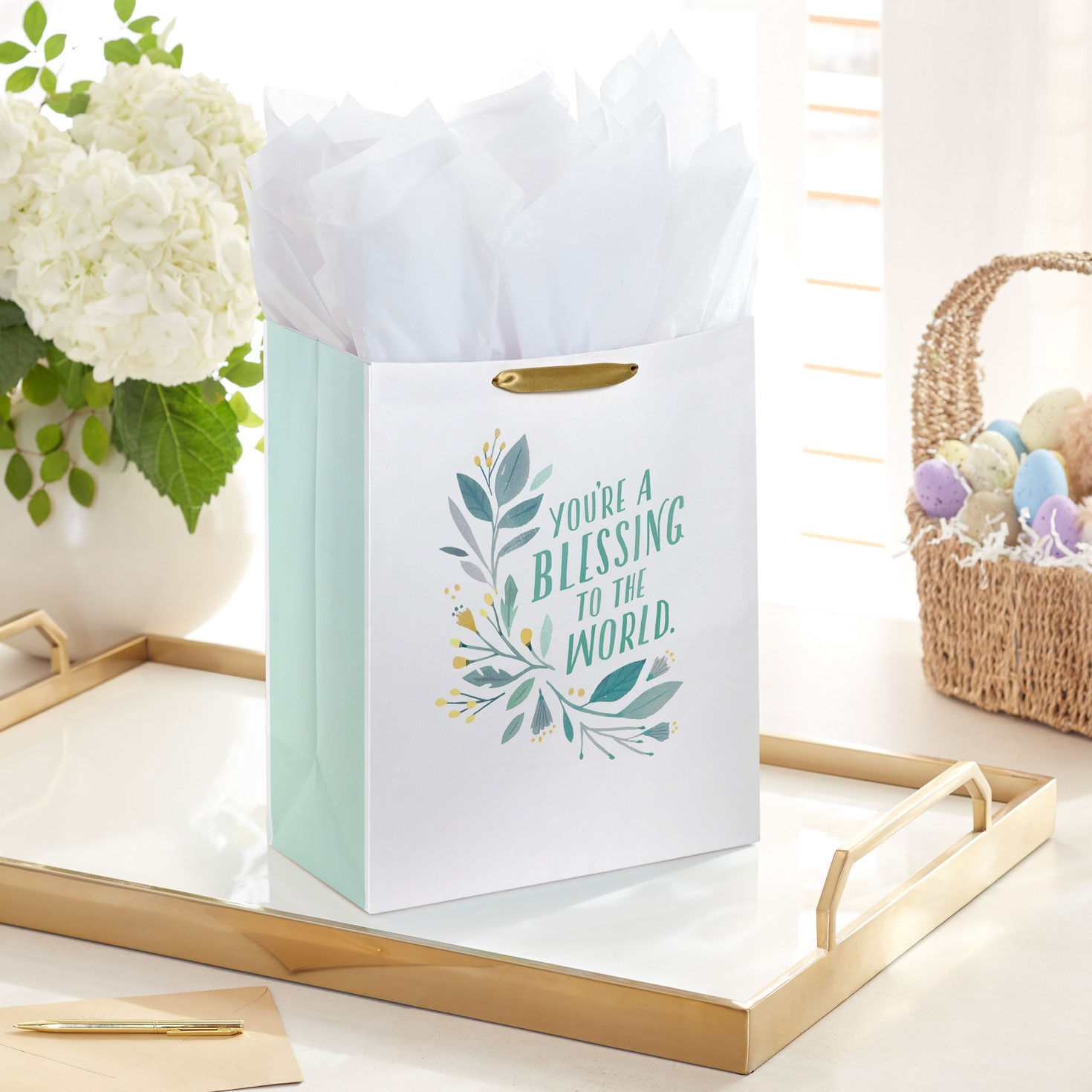 Lettering With Greenery on White Large Gift Bag in use image number 2