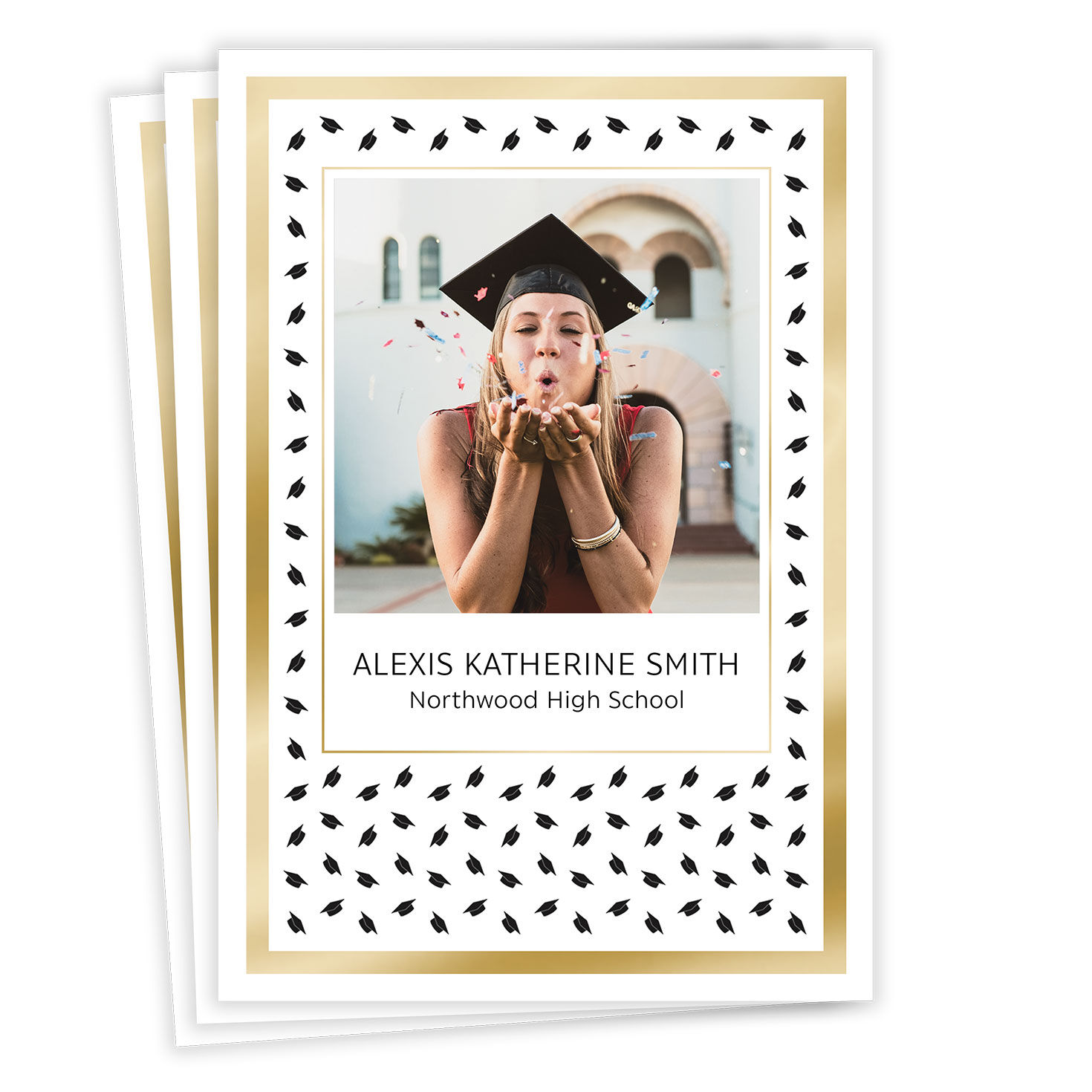 Gold and Black Preppy Hats Flat Graduation Announcement
