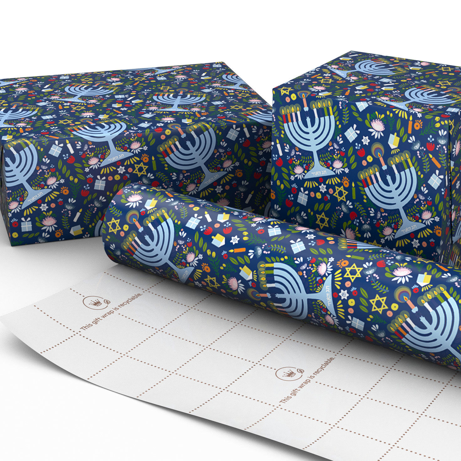 Festive Hanukkah Collage on Navy Wrapping Paper Roll  image number 2