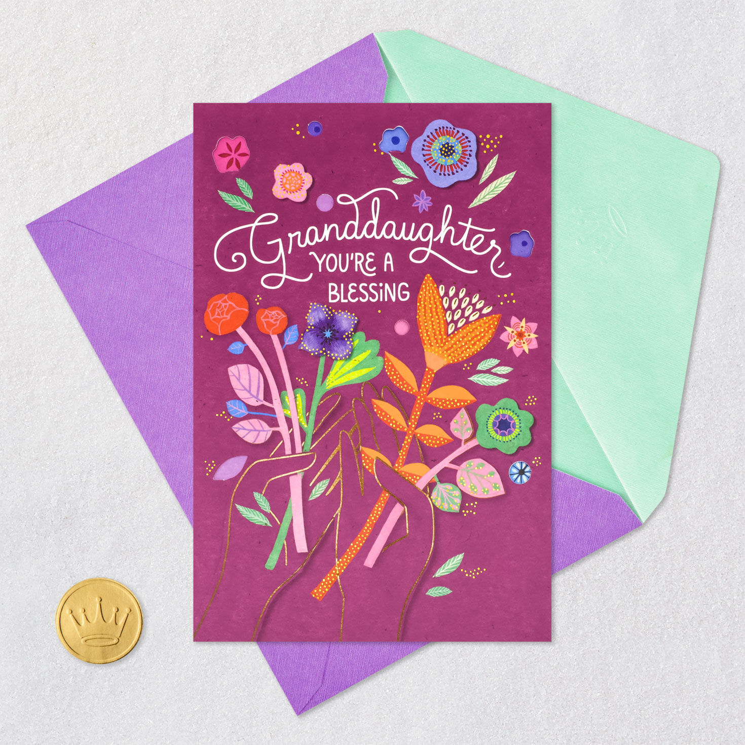 Floral Religious Birthday Card for Granddaughter Card Front with Envelope and Gold Seal image number 6