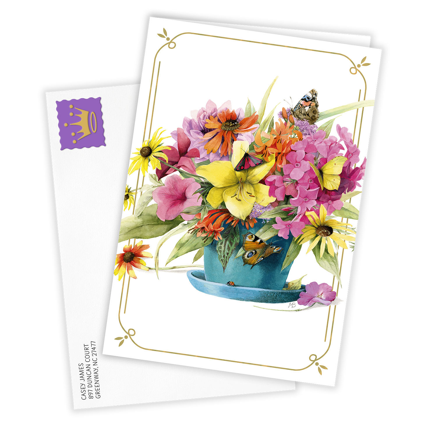 Colorful Flowers in Blue Pot Personalized Card Card Front with Envelope image number 2