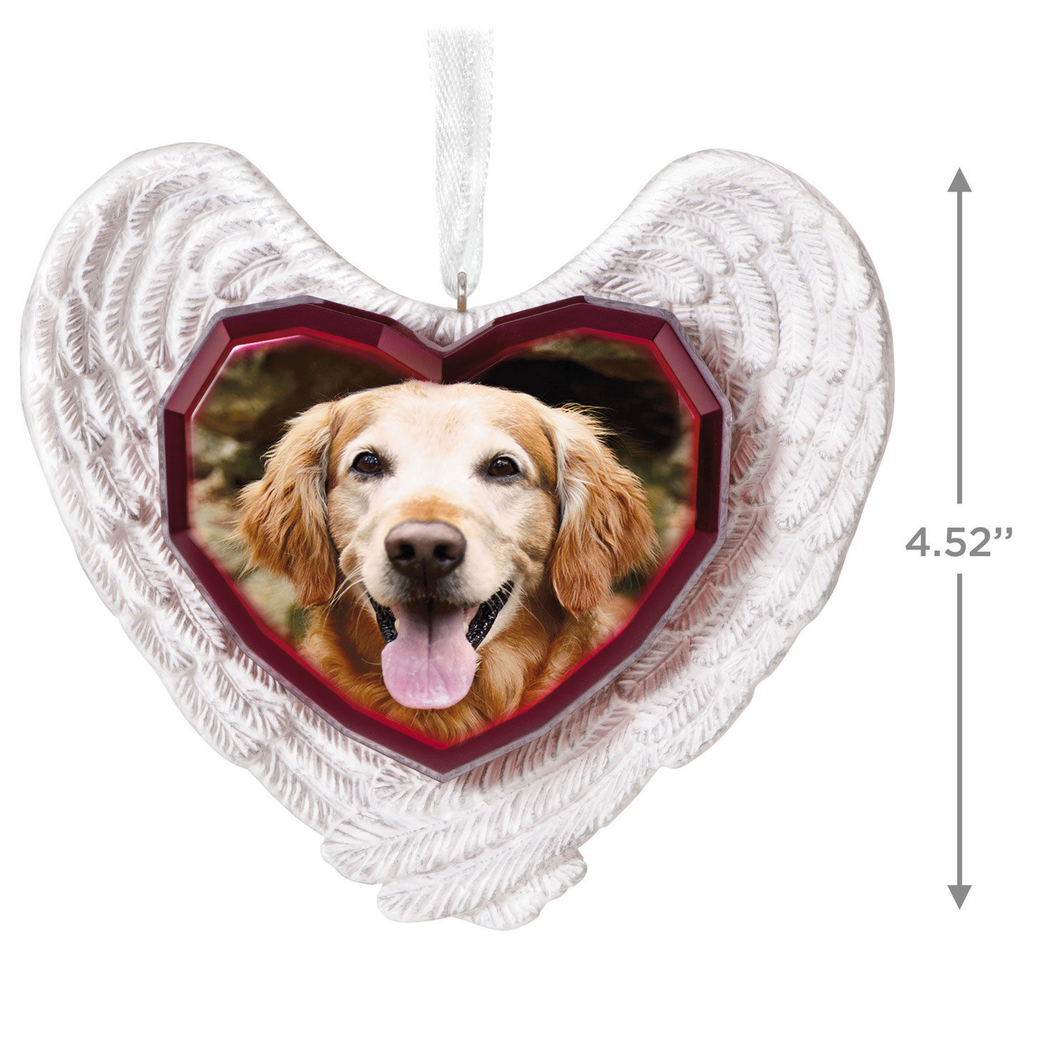 Forever Loved Memorial Heart and Angel Wings Photo Personalized Keepsake Ornament measurement image number 4