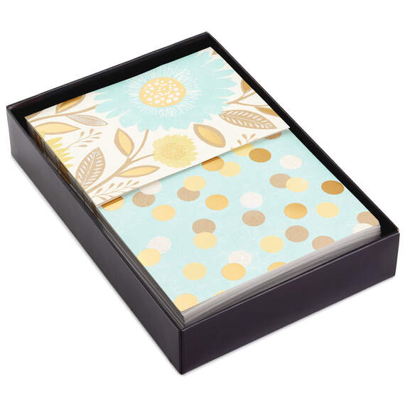 Flowers and Dots Assorted Blank Note Cards, Box of 50