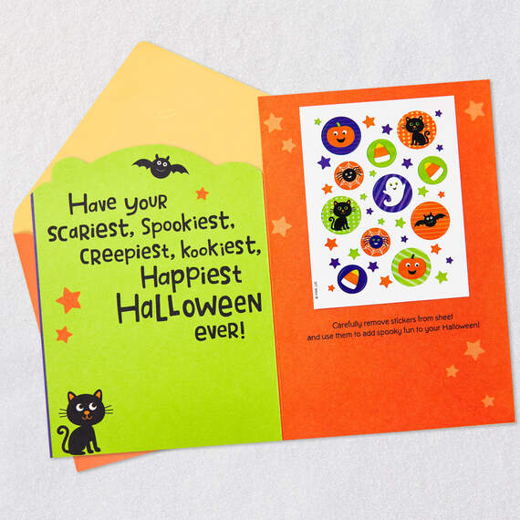 Trick-or-Treating Ghost Halloween Card With Stickers, , large image number 3